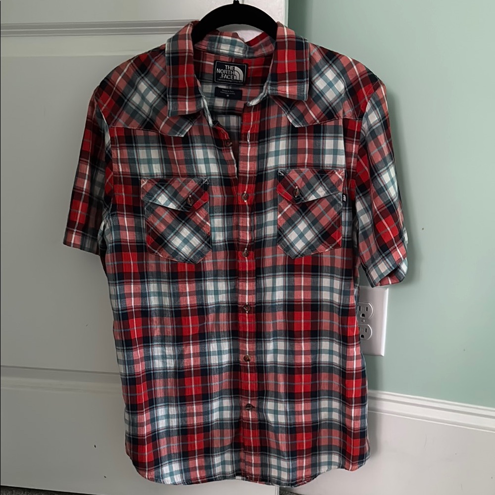 The North Face Red and Blue Casual Button Down Shirt